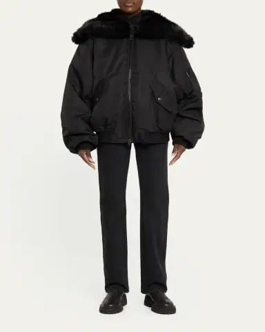 Balenciaga Faux Fur Hooded Bomber Jacket | Thumbnail 2 Balenciaga Faux Fur Hooded Bomber Jacket | Thumbnail 2