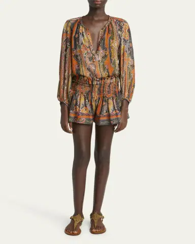 Isabel Marant Maelly Paisley Wide Silk Shorts | Thumbnail 2