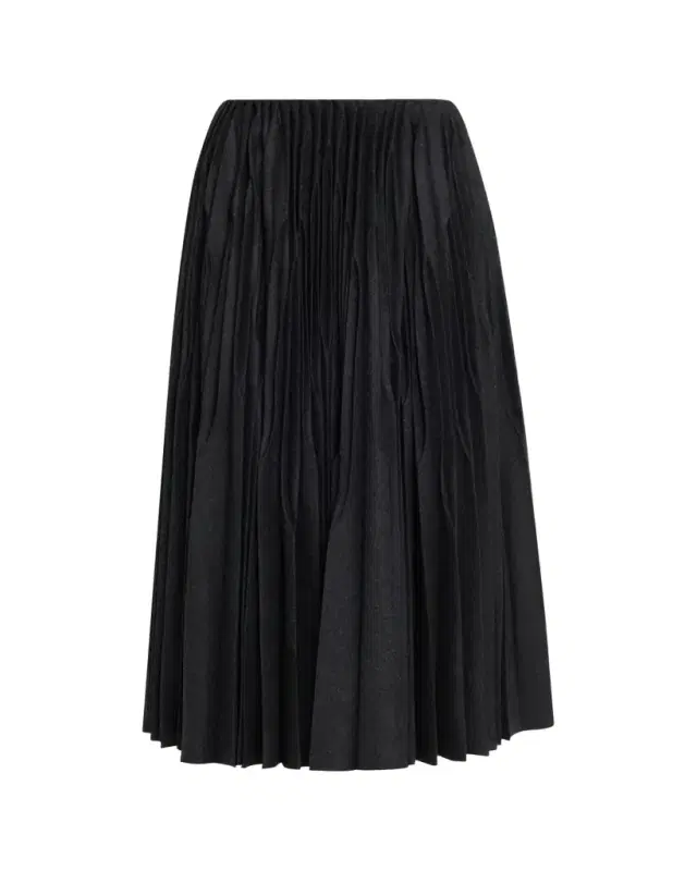 ALAIA Pleated Merino Flannel Midi Skirt