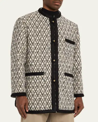 Valentino Garavani Geometric Woven Collarless Jacket | Thumbnail 4 Valentino Garavani Geometric Woven Collarless Jacket | Thumbnail 4