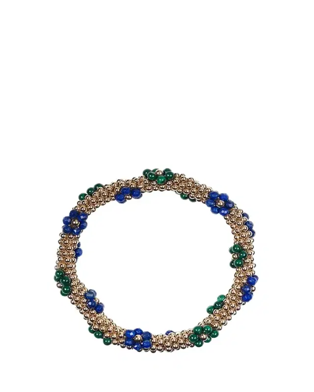 Meredith Frederick 14K Yellow Gold Lapis and Malachite Daisy Bracelet