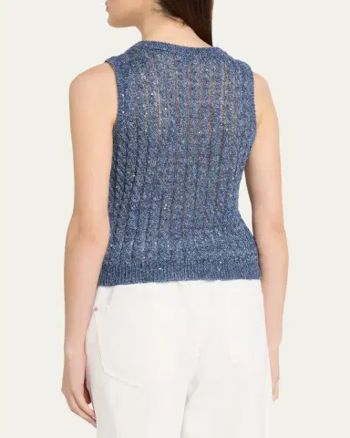 Brunello Cucinelli Linen Dazzling Cable Openwork Knit Tank Top | Thumbnail 3 Brunello Cucinelli Linen Dazzling Cable Openwork Knit Tank Top | Thumbnail 3