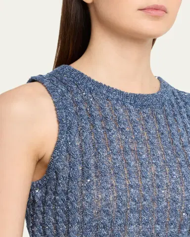 Brunello Cucinelli Linen Dazzling Cable Openwork Knit Tank Top | Thumbnail 5 Brunello Cucinelli Linen Dazzling Cable Openwork Knit Tank Top | Thumbnail 5