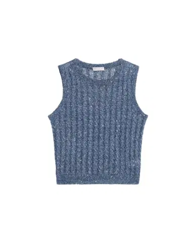Brunello Cucinelli Linen Dazzling Cable Openwork Knit Tank Top | Thumbnail 1 Brunello Cucinelli Linen Dazzling Cable Openwork Knit Tank Top | Thumbnail 1