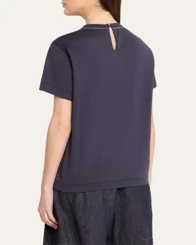 Brunello Cucinelli Metallic Seams Cotton Stretch Short-Sleeve T-Shirt | Thumbnail 3 Brunello Cucinelli Metallic Seams Cotton Stretch Short-Sleeve T-Shirt | Thumbnail 3