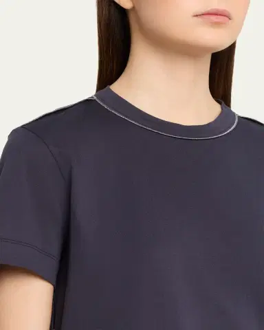Brunello Cucinelli Metallic Seams Cotton Stretch Short-Sleeve T-Shirt | Thumbnail 5 Brunello Cucinelli Metallic Seams Cotton Stretch Short-Sleeve T-Shirt | Thumbnail 5