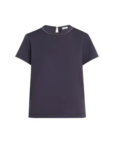 Brunello Cucinelli Metallic Seams Cotton Stretch Short-Sleeve T-Shirt | Thumbnail 1 Brunello Cucinelli Metallic Seams Cotton Stretch Short-Sleeve T-Shirt | Thumbnail 1