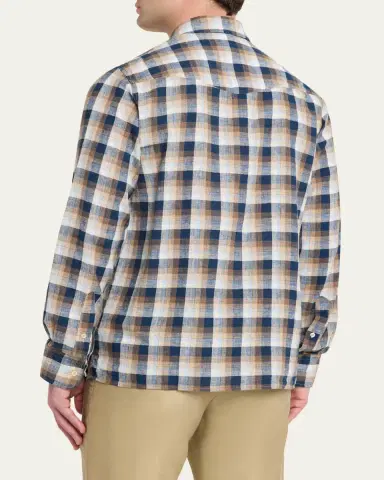 OFFICINE GÉNÉRALE Men's Younes Cotton and Linen Plaid Button-Down Shirt | Thumbnail 3 OFFICINE GÉNÉRALE Men's Younes Cotton and Linen Plaid Button-Down Shirt | Thumbnail 3