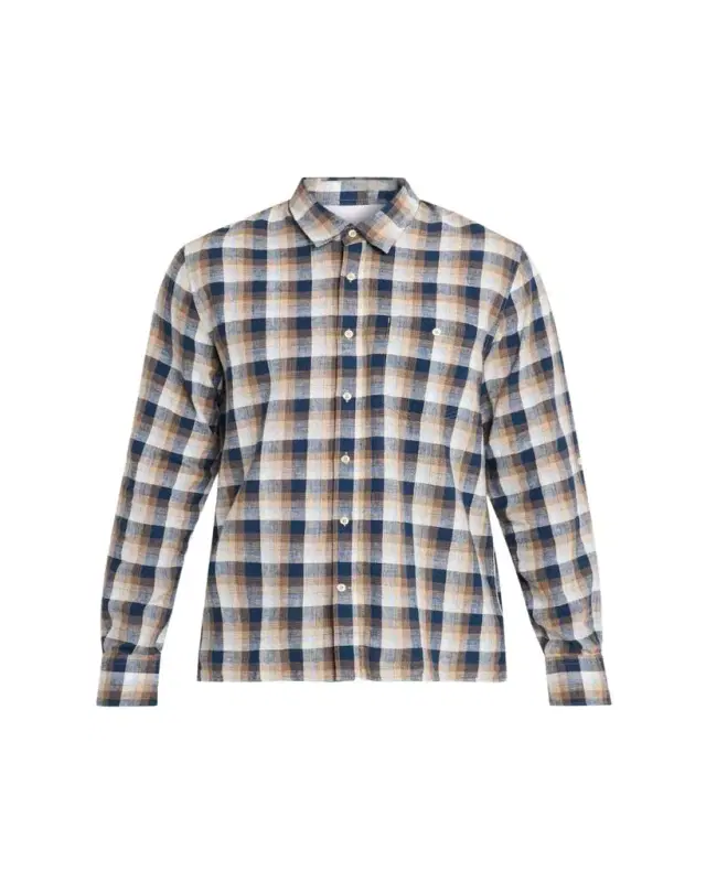 Men's Younes Cotton and Linen Plaid Button-Down Shirt