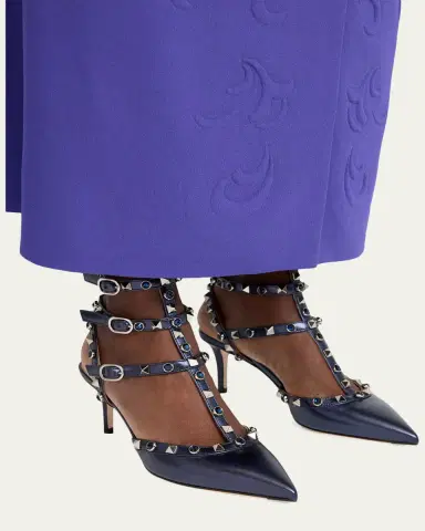 Valentino Garavani 65mm Rockstud Metallic Leather Ankle-Strap Pumps | Thumbnail 2