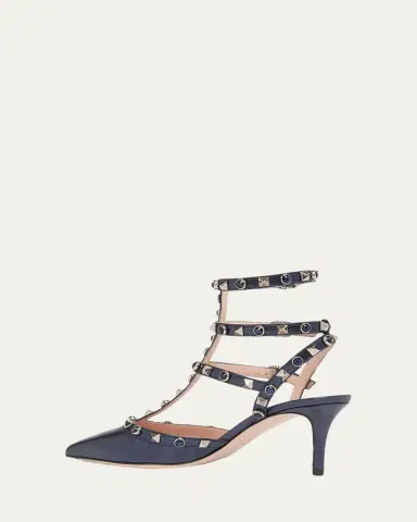 Valentino Garavani 65mm Rockstud Metallic Leather Ankle-Strap Pumps | Thumbnail 4