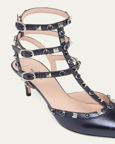 Valentino Garavani 65mm Rockstud Metallic Leather Ankle-Strap Pumps | Thumbnail 5