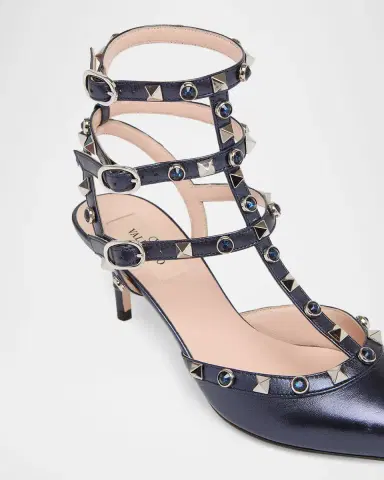 Valentino Garavani 65mm Rockstud Metallic Leather Ankle-Strap Pumps | Thumbnail 9