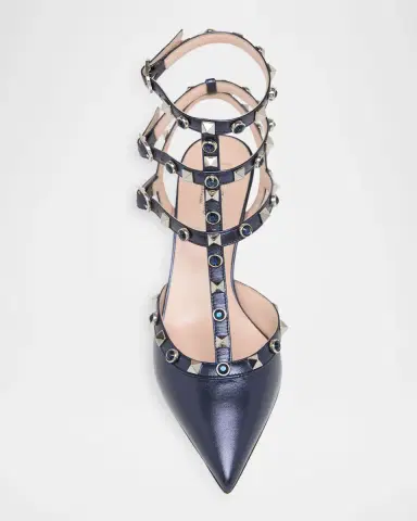 Valentino Garavani 65mm Rockstud Metallic Leather Ankle-Strap Pumps | Thumbnail 10