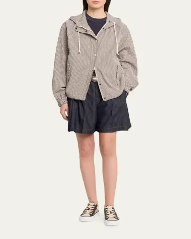 Brunello Cucinelli Double Pleated Pull-On Denim Shorts | Thumbnail 2