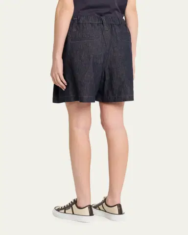 Brunello Cucinelli Double Pleated Pull-On Denim Shorts | Thumbnail 3