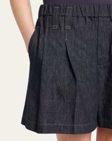 Brunello Cucinelli Double Pleated Pull-On Denim Shorts | Thumbnail 5