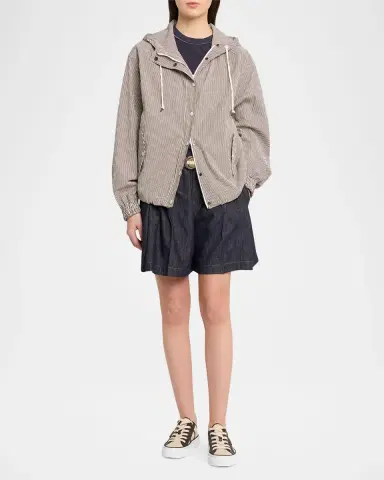 Brunello Cucinelli Double Pleated Pull-On Denim Shorts | Thumbnail 6