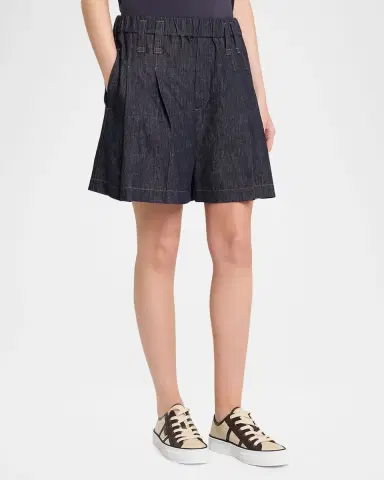 Brunello Cucinelli Double Pleated Pull-On Denim Shorts | Thumbnail 8