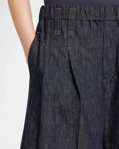 Brunello Cucinelli Double Pleated Pull-On Denim Shorts | Thumbnail 9