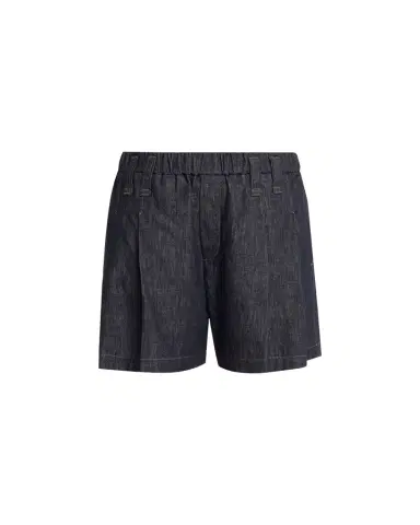 Brunello Cucinelli Double Pleated Pull-On Denim Shorts | Thumbnail 1