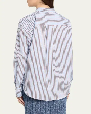 Brunello Cucinelli Monili-Trim Striped Cotton Poplin Button-Down Shirt | Thumbnail 3 Brunello Cucinelli Monili-Trim Striped Cotton Poplin Button-Down Shirt | Thumbnail 3