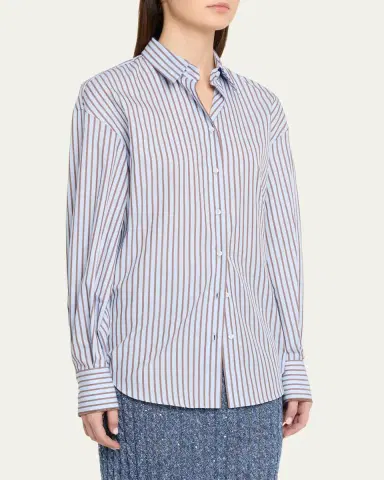 Brunello Cucinelli Monili-Trim Striped Cotton Poplin Button-Down Shirt | Thumbnail 4 Brunello Cucinelli Monili-Trim Striped Cotton Poplin Button-Down Shirt | Thumbnail 4