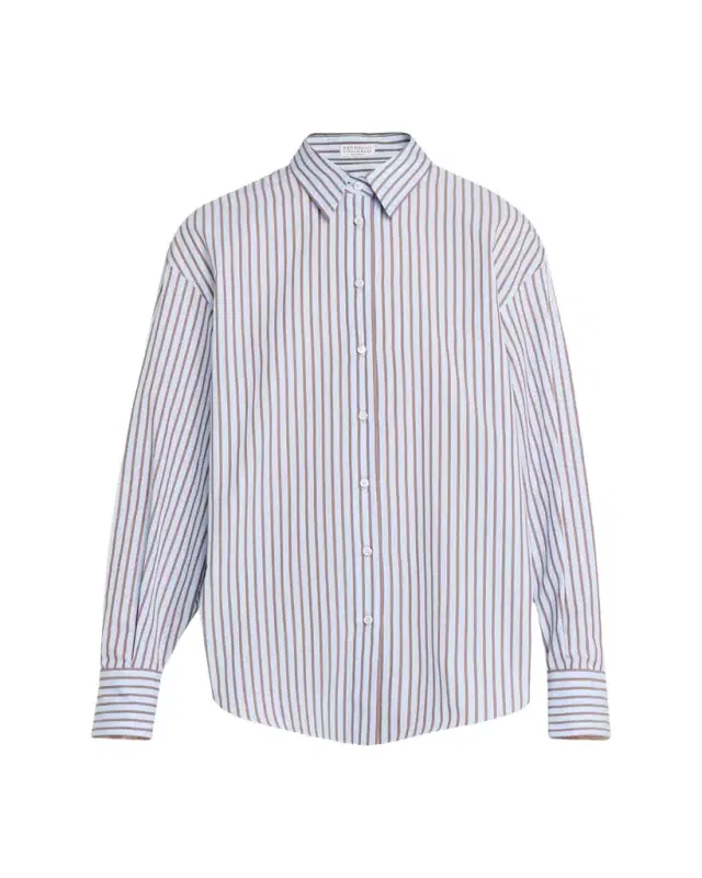 Monili-Trim Striped Cotton Poplin Button-Down Shirt
