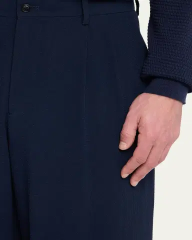 Giorgio Armani Men's Stretch Wool Seersucker Double-Pleat Trousers | Thumbnail 5 Giorgio Armani Men's Stretch Wool Seersucker Double-Pleat Trousers | Thumbnail 5