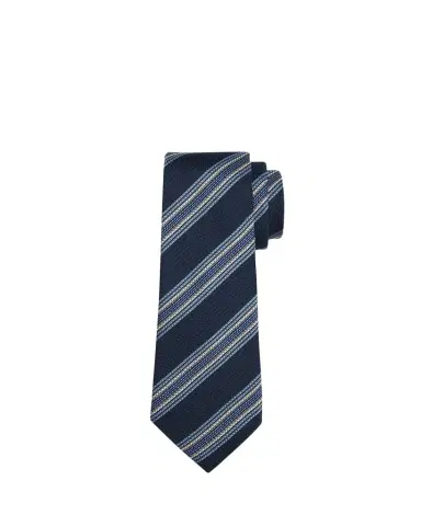 Zegna Men's Navy Blue Striped Silk Jacquard Tie | Thumbnail 1 Zegna Men's Navy Blue Striped Silk Jacquard Tie | Thumbnail 1