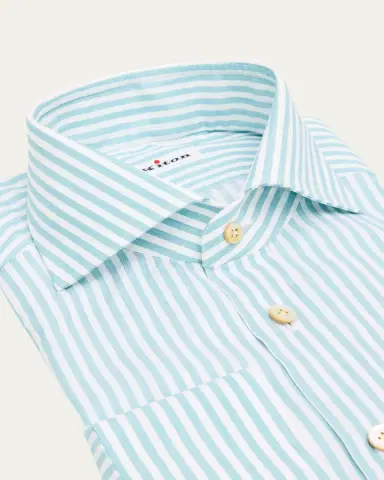Kiton Men's Candy Stripe Cotton and Linen Dress Shirt | Thumbnail 2