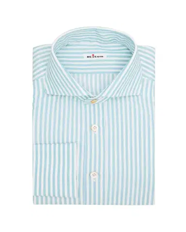 Kiton Men's Candy Stripe Cotton and Linen Dress Shirt | Thumbnail 1