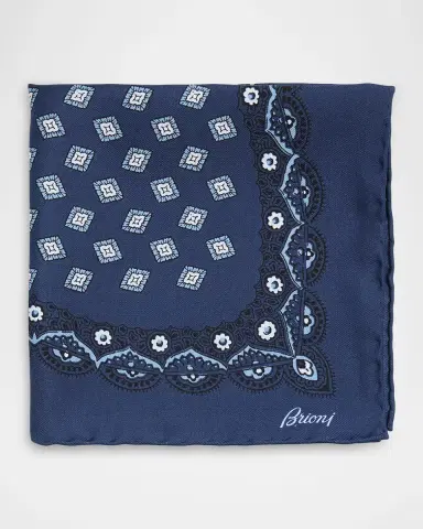Brioni Men's Medallion-Print Silk Pocket Square | Thumbnail 2 Brioni Men's Medallion-Print Silk Pocket Square | Thumbnail 2