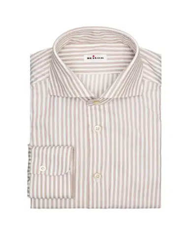Kiton Men's Candy Stripe Cotton and Linen Dress Shirt | Thumbnail 1 Kiton Men's Candy Stripe Cotton and Linen Dress Shirt | Thumbnail 1