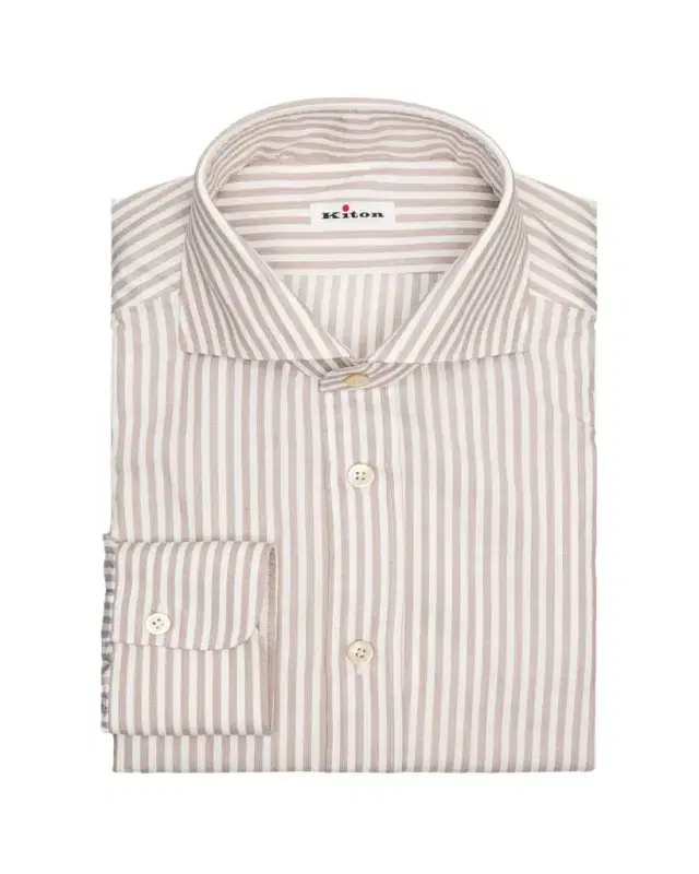 Kiton Men's Candy Stripe Cotton and Linen Dress Shirt