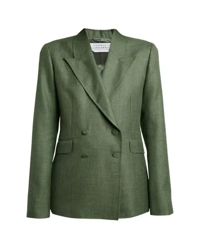 Angela Double-Breasted Wool-Linen Blazer Jacket