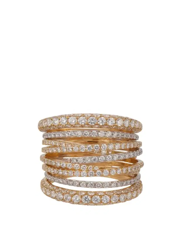 SIDNEY GARBER 18K White and Yellow Gold Diamond Tall Scribble Band Ring