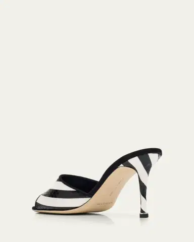 Manolo Blahnik 90mm Larache Striped Embossed Leather Mule Sandals | Thumbnail 2 Manolo Blahnik 90mm Larache Striped Embossed Leather Mule Sandals | Thumbnail 2