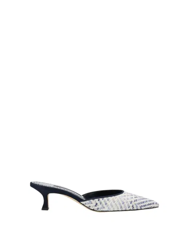 Carolyne Metallic Woven Kitten-Heel Mules
