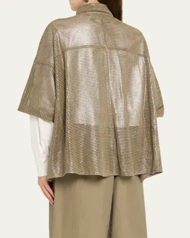 Brunello Cucinelli Laminated Perforated Leather Utility Shirt | Thumbnail 3 Brunello Cucinelli Laminated Perforated Leather Utility Shirt | Thumbnail 3