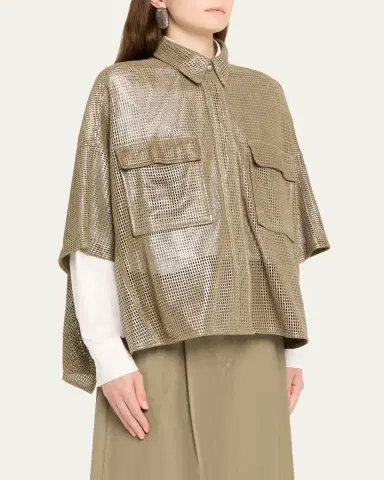 Brunello Cucinelli Laminated Perforated Leather Utility Shirt | Thumbnail 4 Brunello Cucinelli Laminated Perforated Leather Utility Shirt | Thumbnail 4