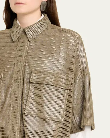 Brunello Cucinelli Laminated Perforated Leather Utility Shirt | Thumbnail 5 Brunello Cucinelli Laminated Perforated Leather Utility Shirt | Thumbnail 5