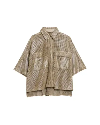 Brunello Cucinelli Laminated Perforated Leather Utility Shirt | Thumbnail 1 Brunello Cucinelli Laminated Perforated Leather Utility Shirt | Thumbnail 1