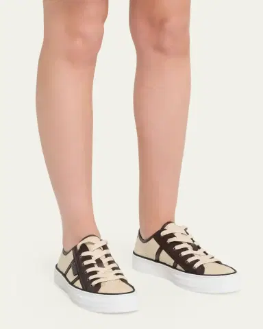 Brunello Cucinelli Techno Raffia & Leather Low-Top Sneakers | Thumbnail 2