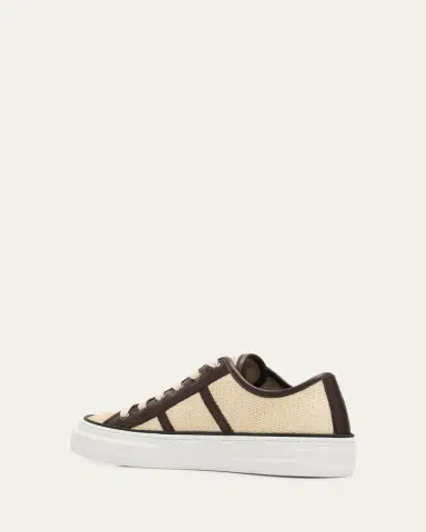Brunello Cucinelli Techno Raffia & Leather Low-Top Sneakers | Thumbnail 4