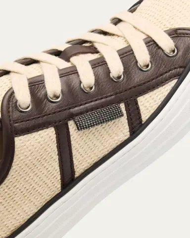 Brunello Cucinelli Techno Raffia & Leather Low-Top Sneakers | Thumbnail 5
