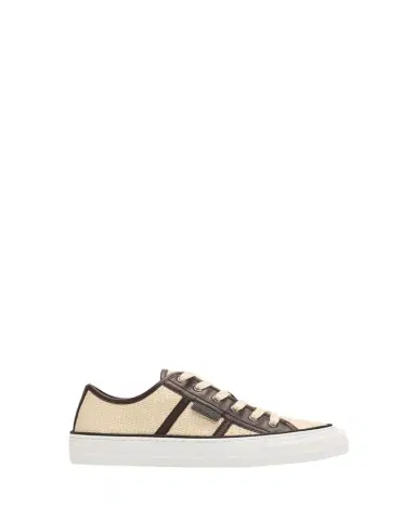 Brunello Cucinelli Techno Raffia & Leather Low-Top Sneakers | Thumbnail 1