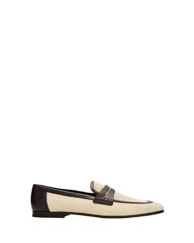Brunello Cucinelli Micro Raffia and Leather Penny Loafers | Thumbnail 1 Brunello Cucinelli Micro Raffia and Leather Penny Loafers | Thumbnail 1