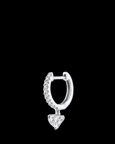 Anita Ko 18K White Gold Pave Huggie Earring with Heart Diamond Drop, Single | Thumbnail 2 Anita Ko 18K White Gold Pave Huggie Earring with Heart Diamond Drop, Single | Thumbnail 2