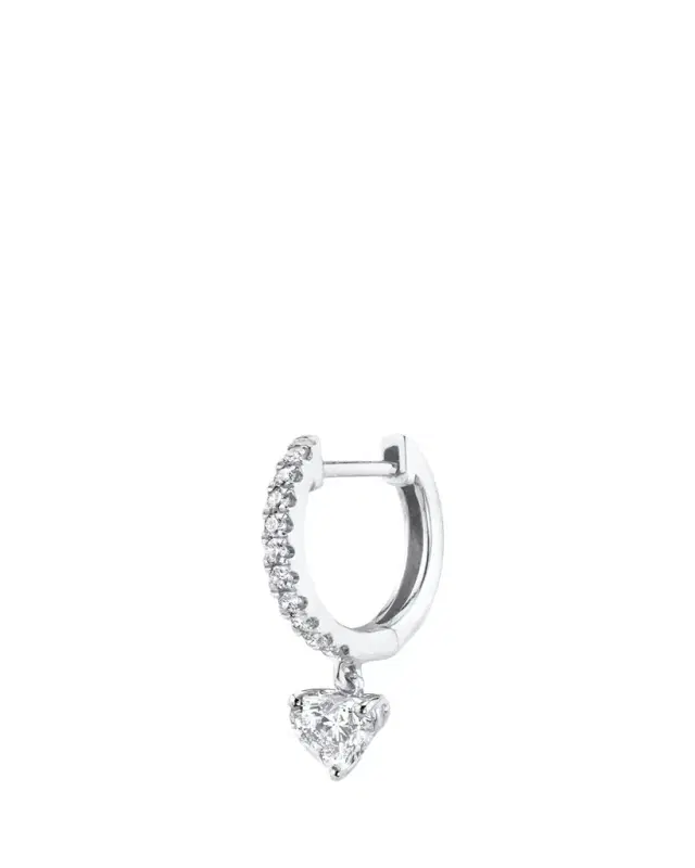 Anita Ko 18K White Gold Pave Huggie Earring with Heart Diamond Drop, Single